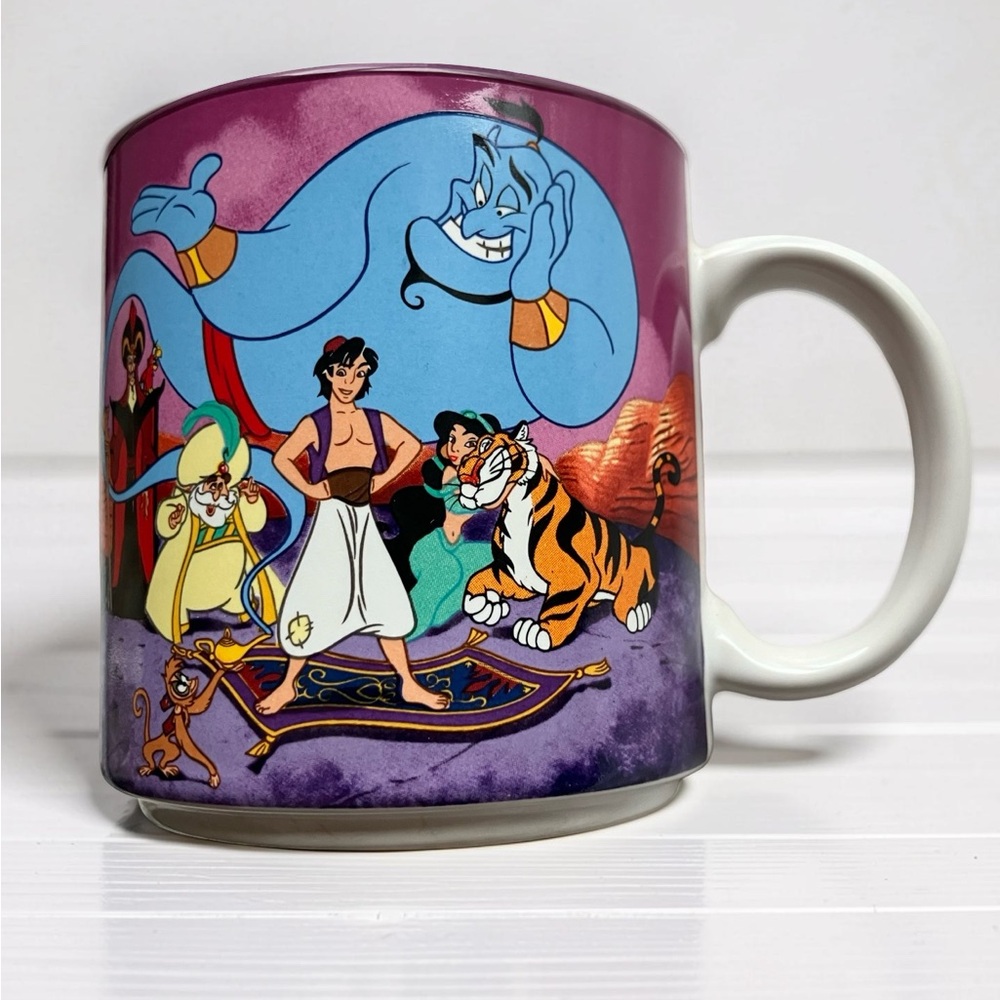 Vintage Disney Aladdin Coffee Tea Mug Genie Jasmine Purple Cup Japan 12 Fl oz